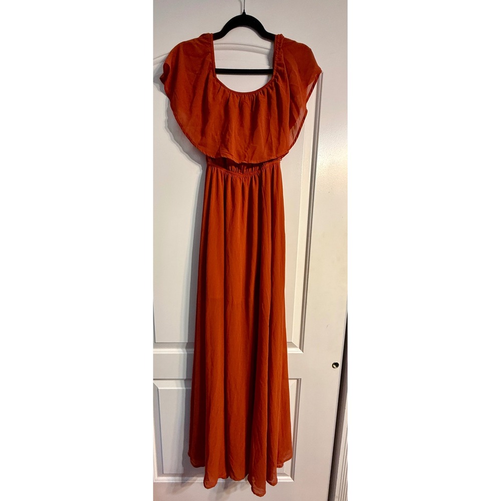 Baltic Born Maxi Dress XS Rust Orange Ruffle Boho Chiffon Cottagecore Wedding